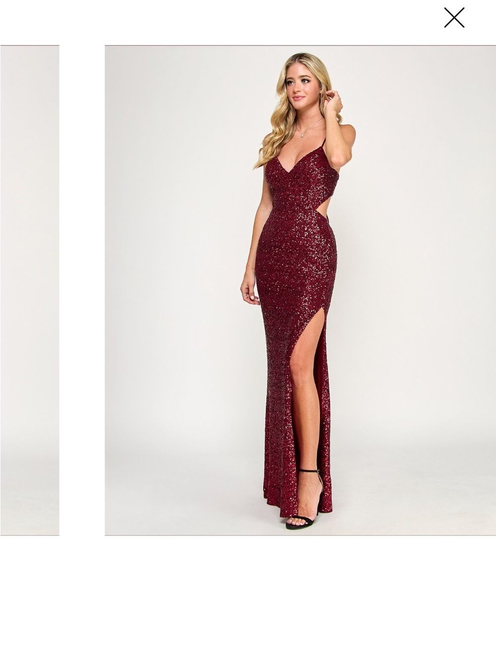 Katia Rae Sequined Burgundy Slit Evening Gown
